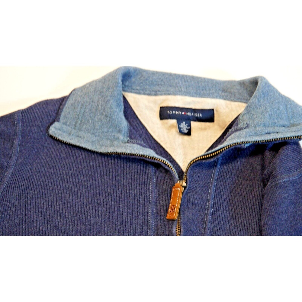 Tommy Hilfiger Women's Blue Quarter Zip Sweater Size Medium Shoulder Logo